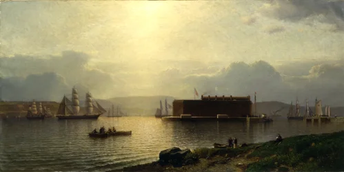The Narrows och Fort Lafayette, fartyg som kommer in i hamn, New York Harbor, 1868